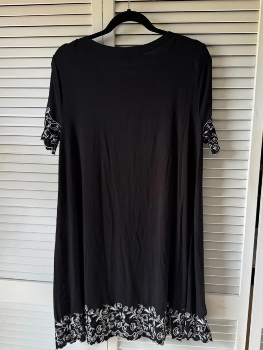 LOFT Black Shift Dress with White Floral Embroidery
